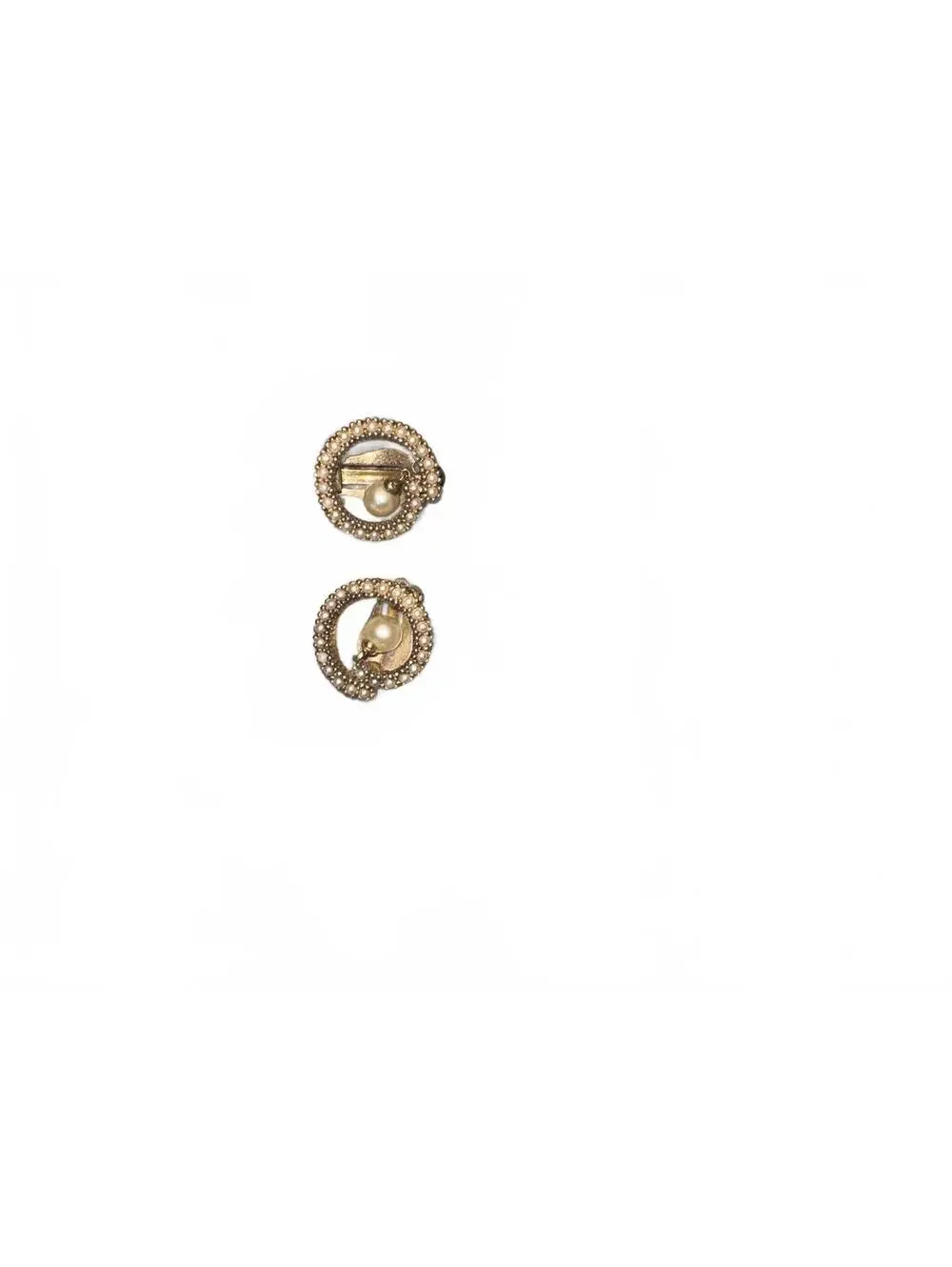 Ciner Vintage Gold Tone Circle Brooch Pin with Faux Pearl Accent